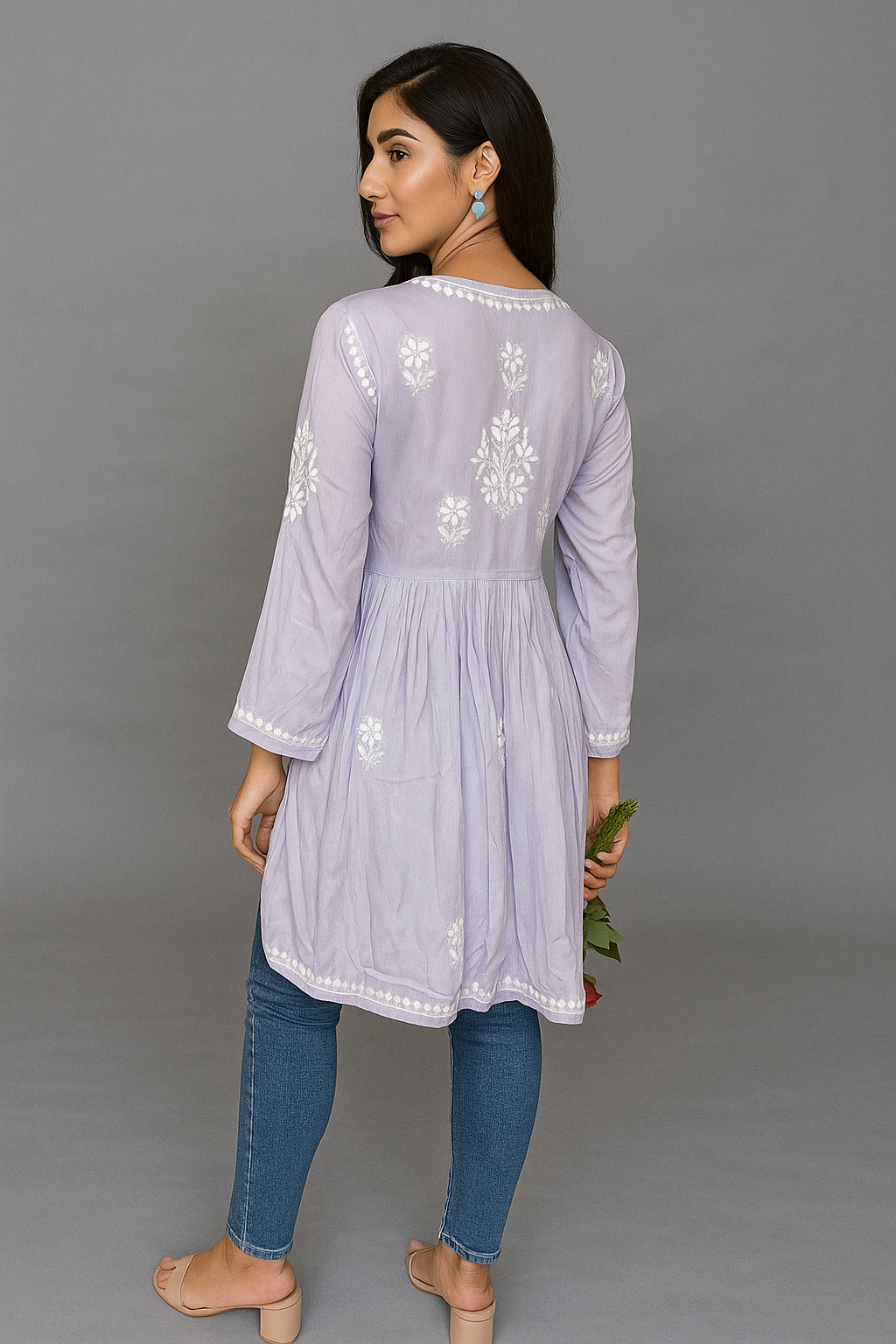 Lucknowi Chikankari Lavender 'Jamuni' Modal Short Kurti-T000035