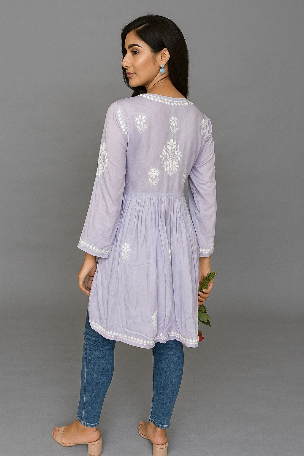 Lucknowi Chikankari Women's Lavender 'Jamuni' Modal Short Kurti