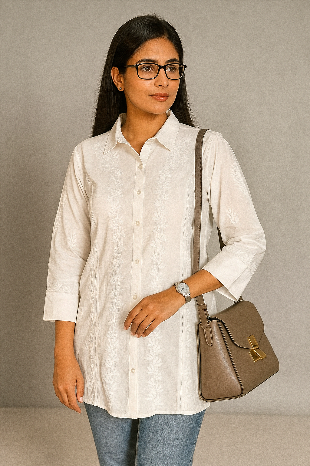 Lucknowi Chikankari White 'Ujaala' Cotton Shirt-T000041
