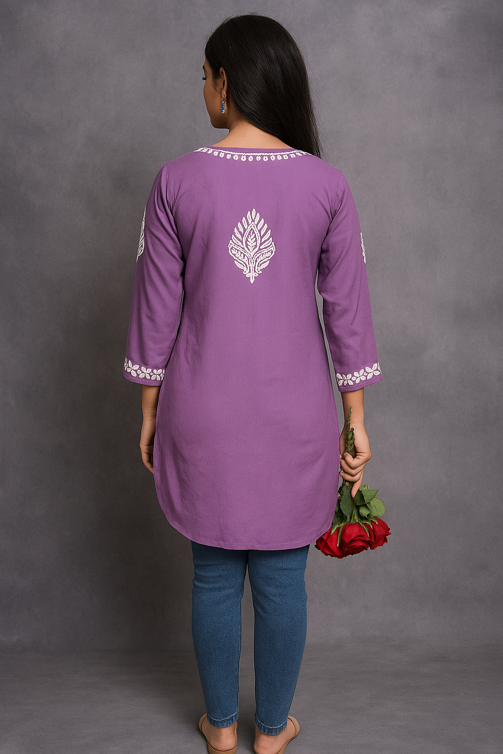 Lucknowi Chikankari Mauve 'Jamuni' Modal Short Kurti-T000053