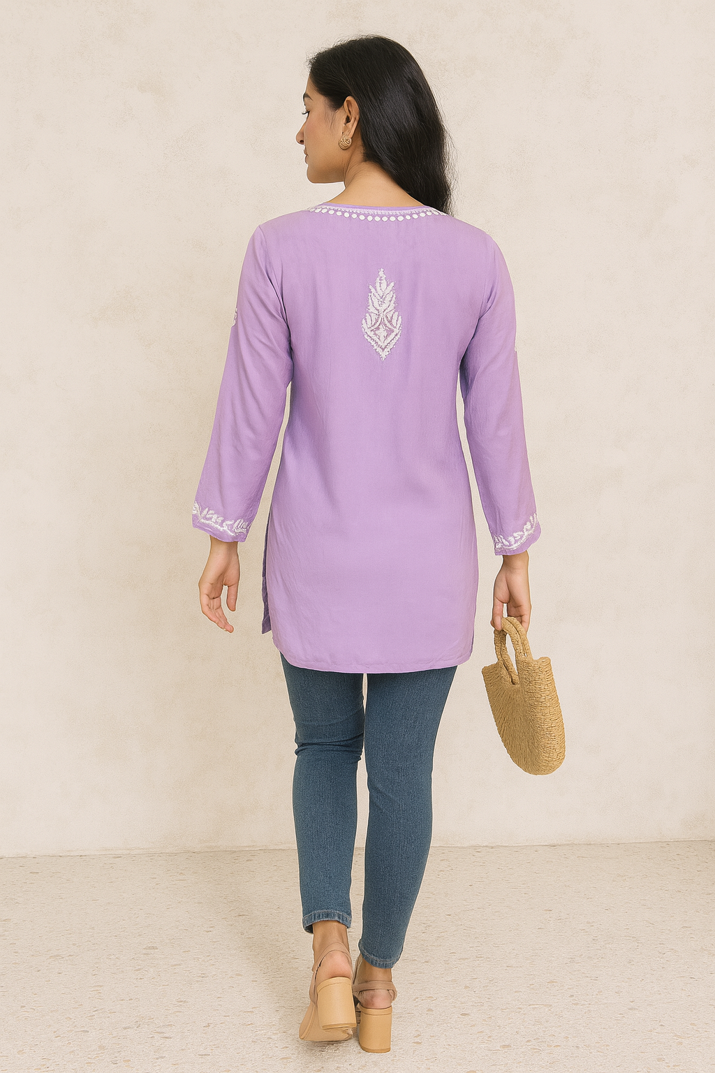 Lucknowi Chikankari Lavender 'Jamuni' Modal Short Kurti-T50003