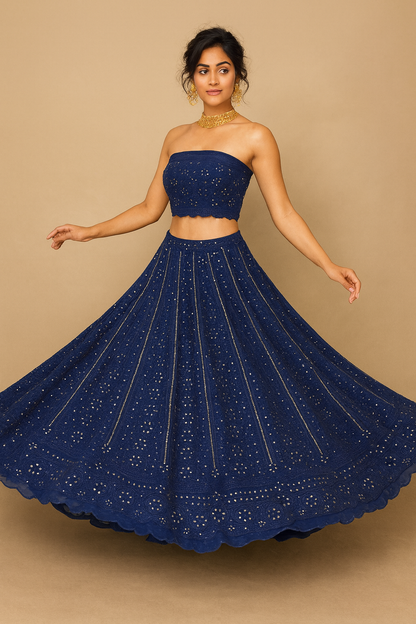 Lucknowi Chikankari Blue Viscose Lehenga-Blouse-Dupatta-PF200001