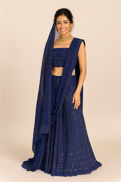 Lucknowi Chikankari Blue Viscose Lehenga-Blouse-Dupatta-PF200001