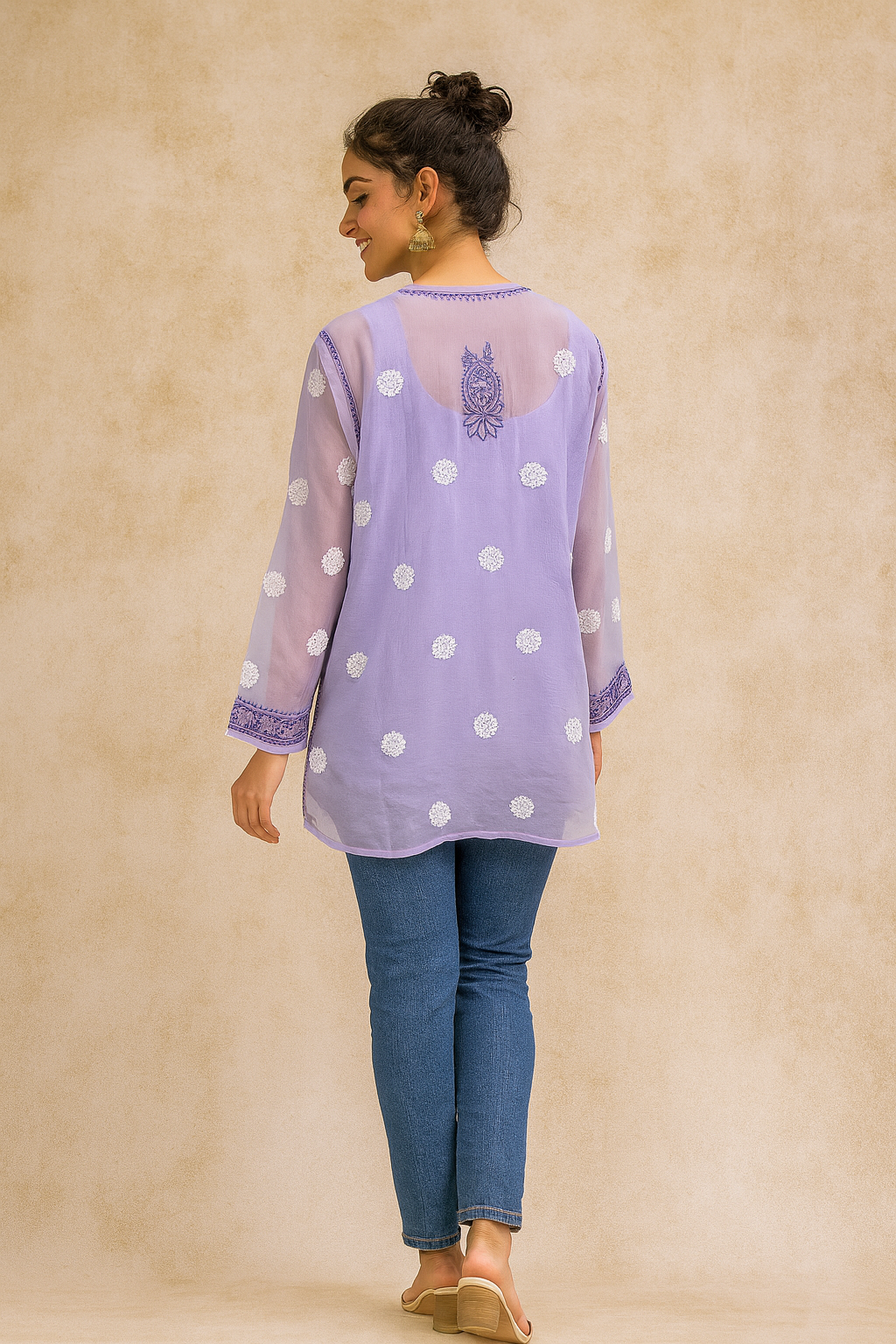 Lucknowi Chikankari Purple 'Jamuni' Georgette Short Kurti-T60002