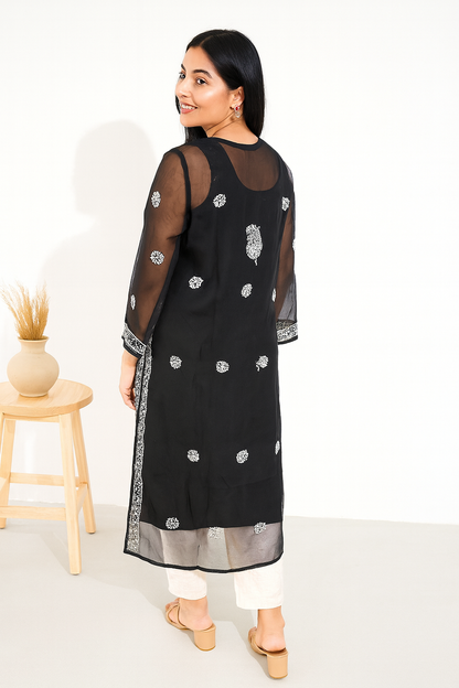 Lucknowi Chikankari Black 'Siah' Georgette Kurti-K000053