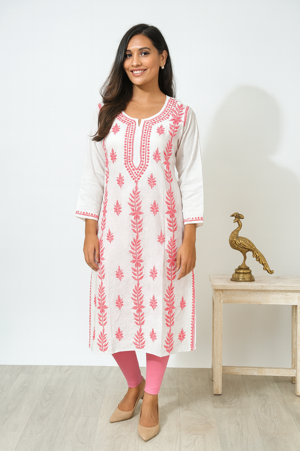 Lucknowi Chikankari White 'Ujaala' Cotton Kurti-K000038