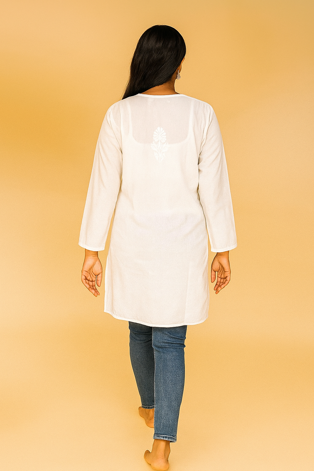 Lucknowi Chikankari White 'Ujala' Cotton Short Kurti-T000011
