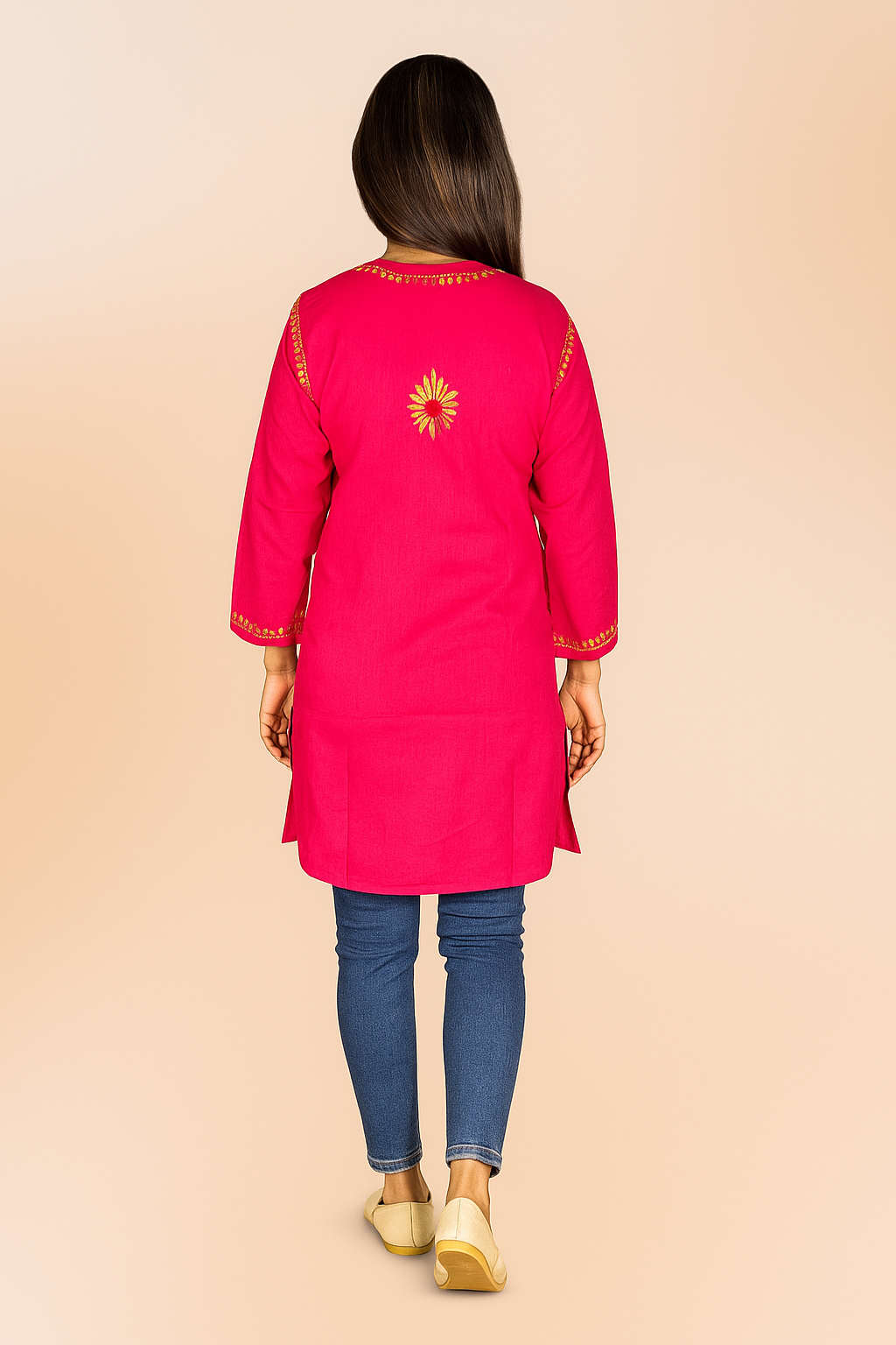 Lucknowi Chikankari Magenta 'Shagufta' Cotton Short Kurti-T000005