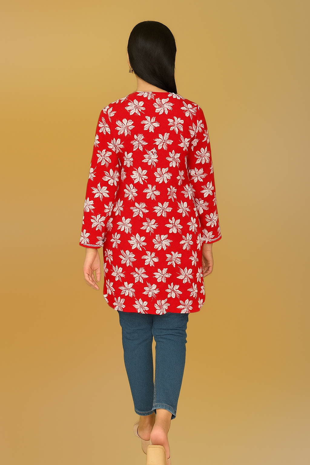 Lucknowi Chikankari Red 'Surkh' Printed Cotton Short Kurti-T000020