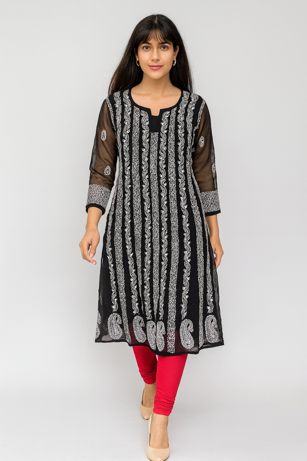 Lucknowi Chikankari Black 'Shab' Georgette Anarkali-K000023