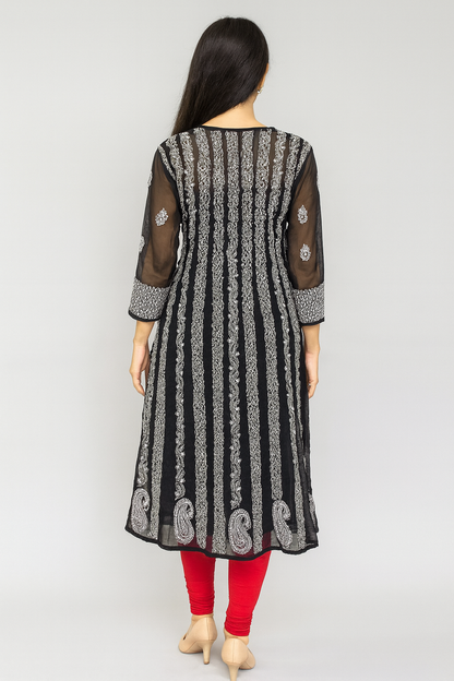 Lucknowi Chikankari Black 'Shab' Georgette Anarkali-K000023