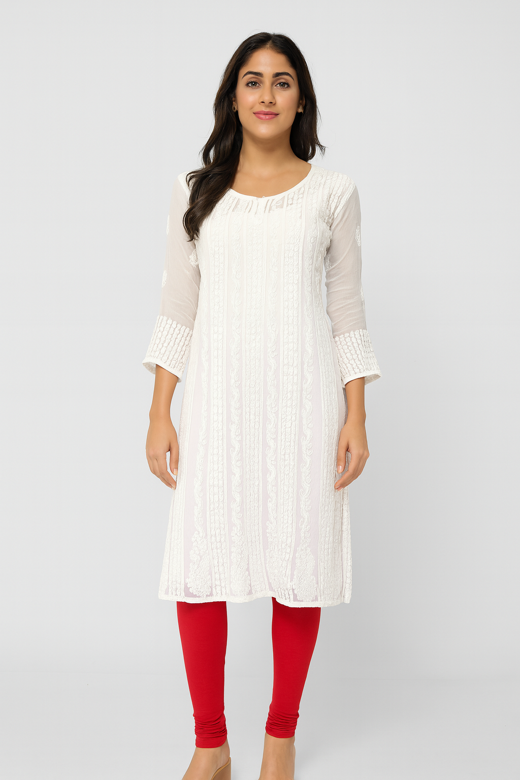 Lucknowi Chikankari White 'Ujaala' Georgette Anarkali-K000025