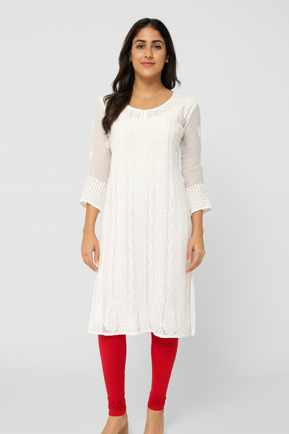 Lucknowi Chikankari White 'Ujaala' Georgette Anarkali-K000025