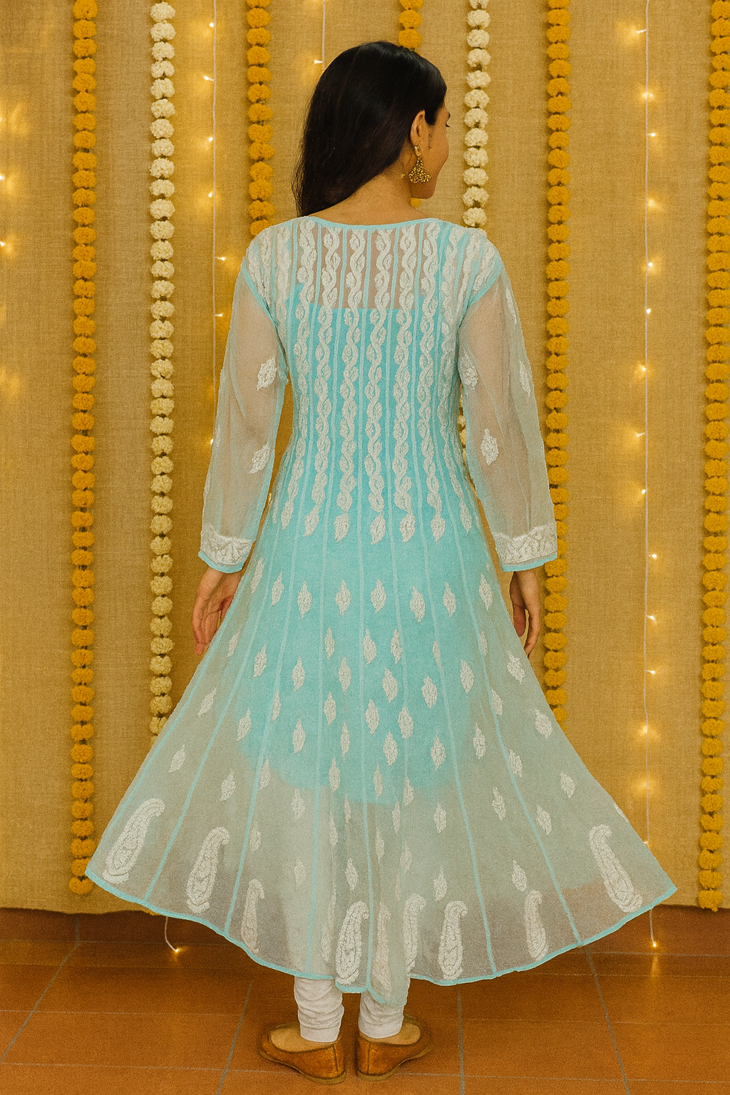 Lucknowi Chikankari Blue 'Aab-e-Asmaan' Georgette Anarkali-PE00055