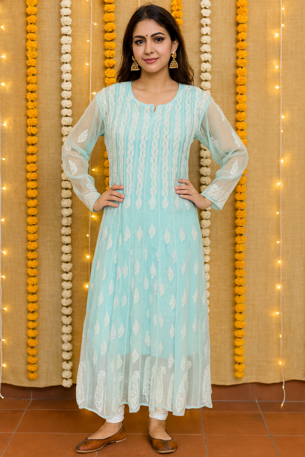 Lucknowi Chikankari Blue 'Aab-e-Asmaan' Georgette Anarkali-PE00055