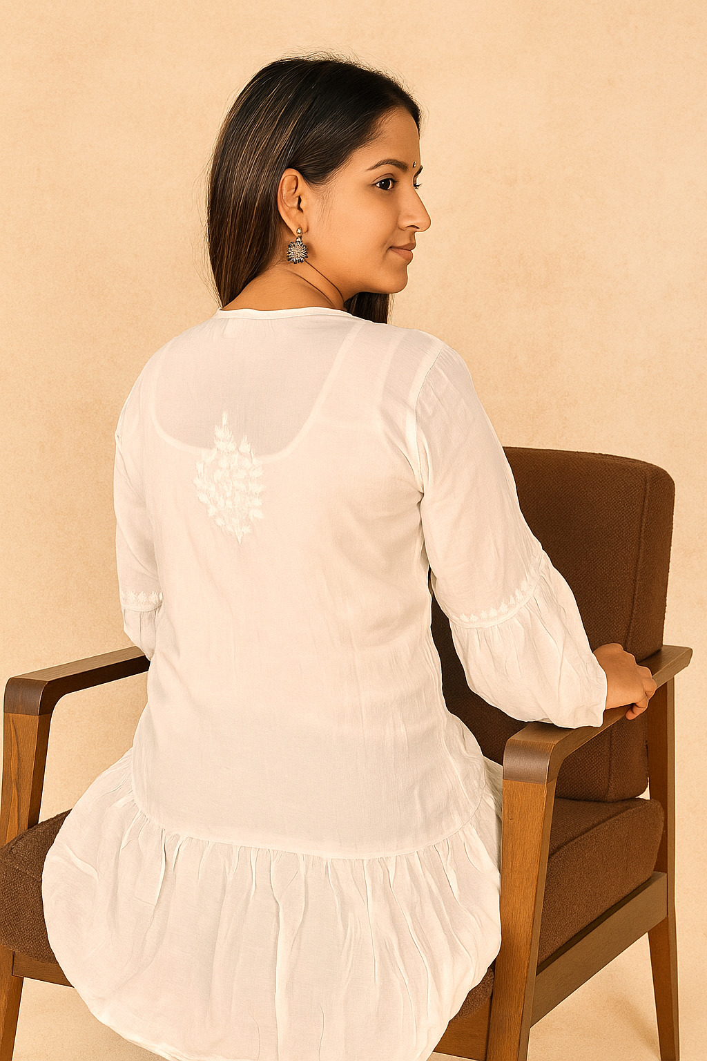 Lucknowi Chikankari White 'Ujaala' Muslin Short Kurti-T000012