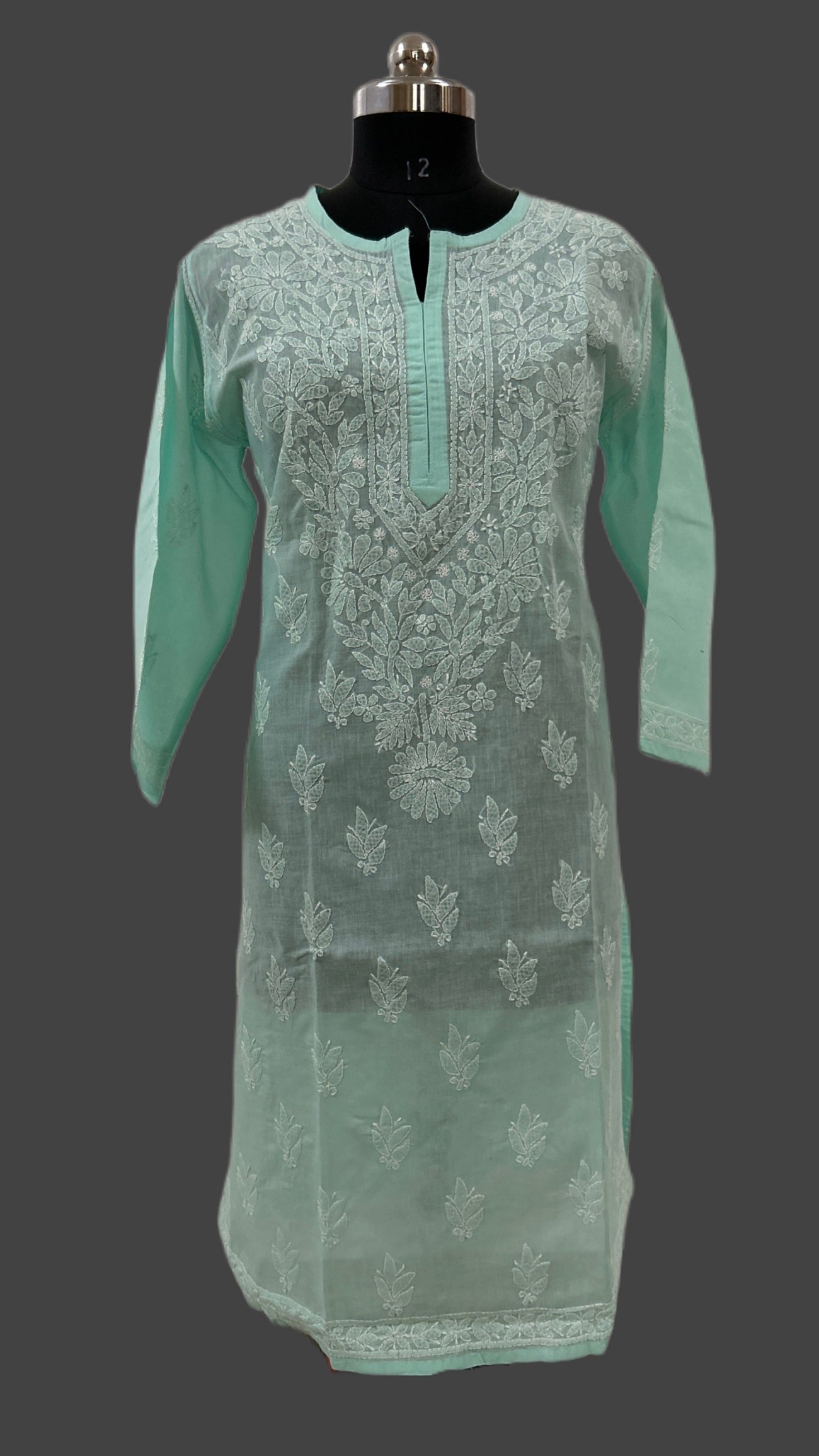 Lucknowi Chikankari Plus Size Green Cotton Kurti-Pl100004