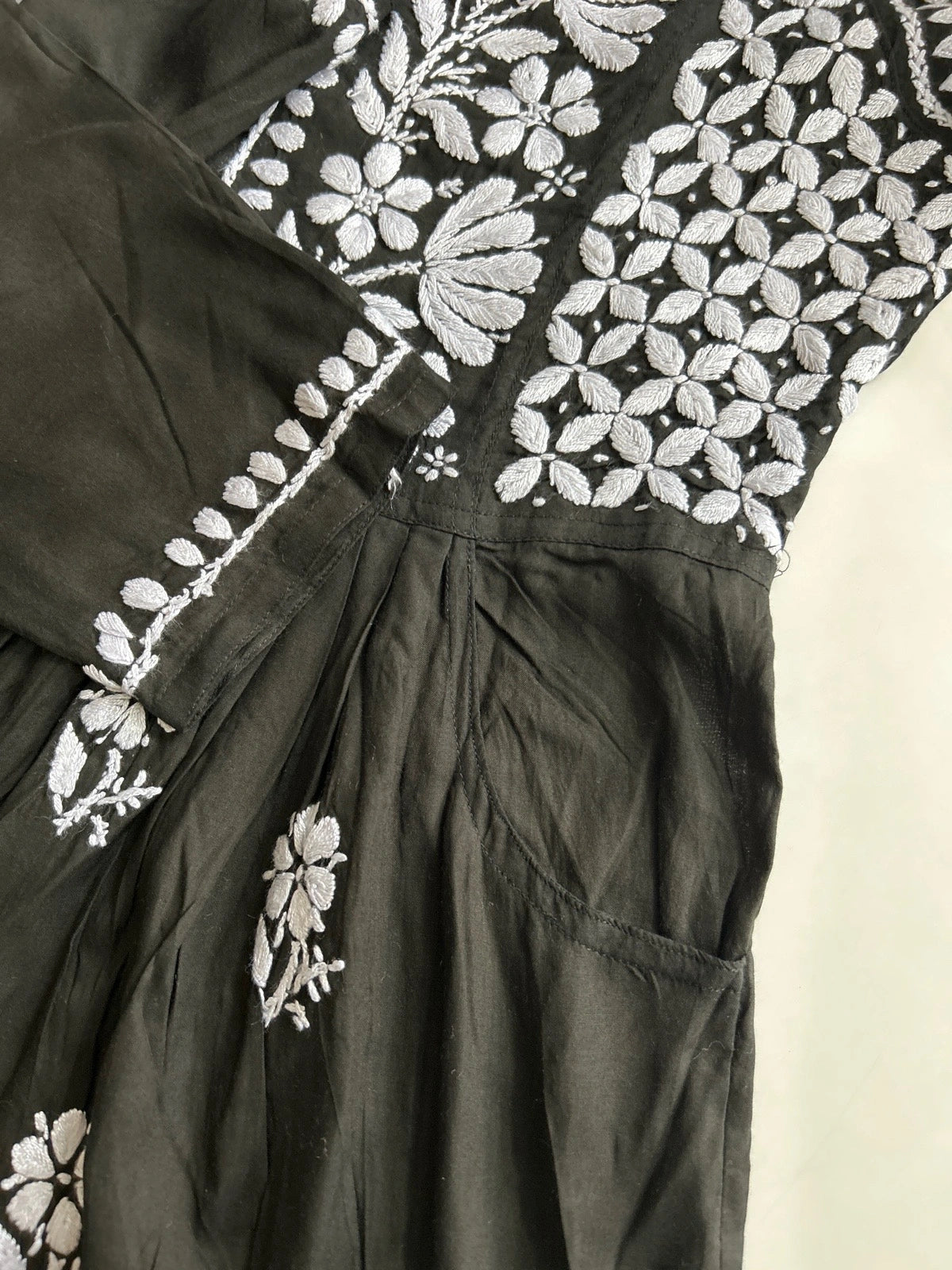 Lucknowi Chikankari Black 'Siah' Modal Short Kurti-T000040