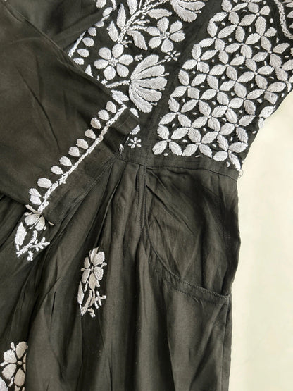 Lucknowi Chikankari Black 'Siah' Modal Short Kurti-T000040