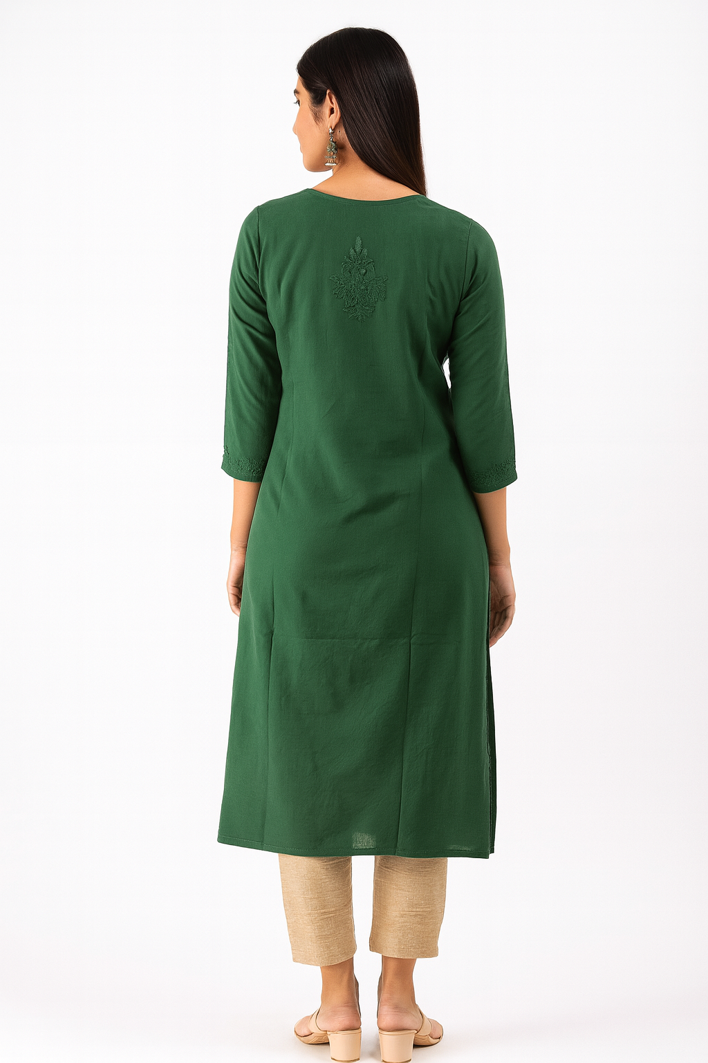 Lucknowi Chikankari Green 'Bahar' Modal Kurti-K000189