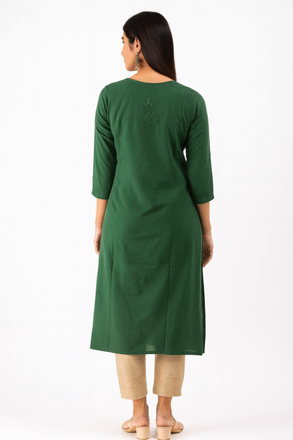 Lucknowi Chikankari Green 'Bahar' Modal Kurti-K000189