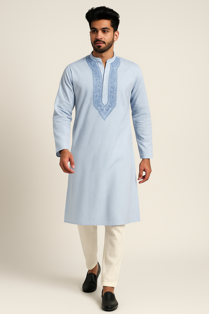 Lucknowi Chikankari Off White 'Ujaala' Rayon Gents Kurta-GK00019
