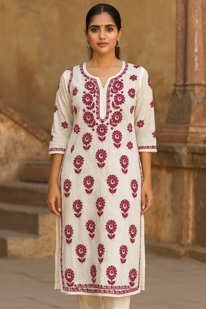 Lucknowi Chikankari White 'Ujaala' Chanderi Kurti-K60057