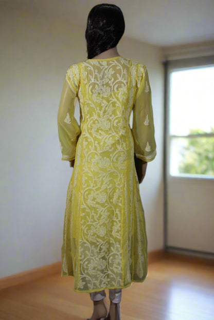 Lucknow Chikankari Yellow Georgette Anarkali-K000009