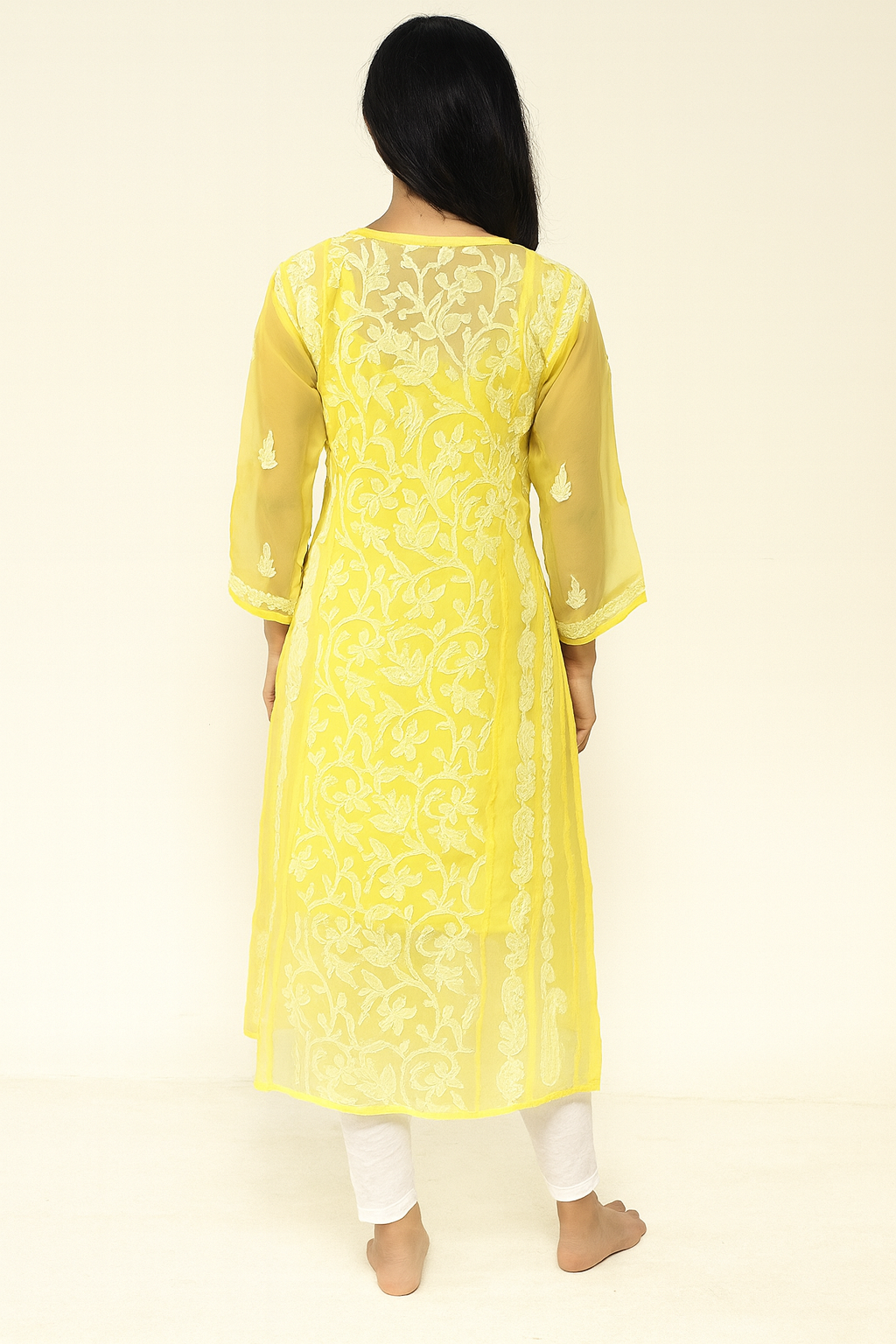 Lucknow Chikankari Yellow 'Sunehri' Georgette Anarkali-K000009