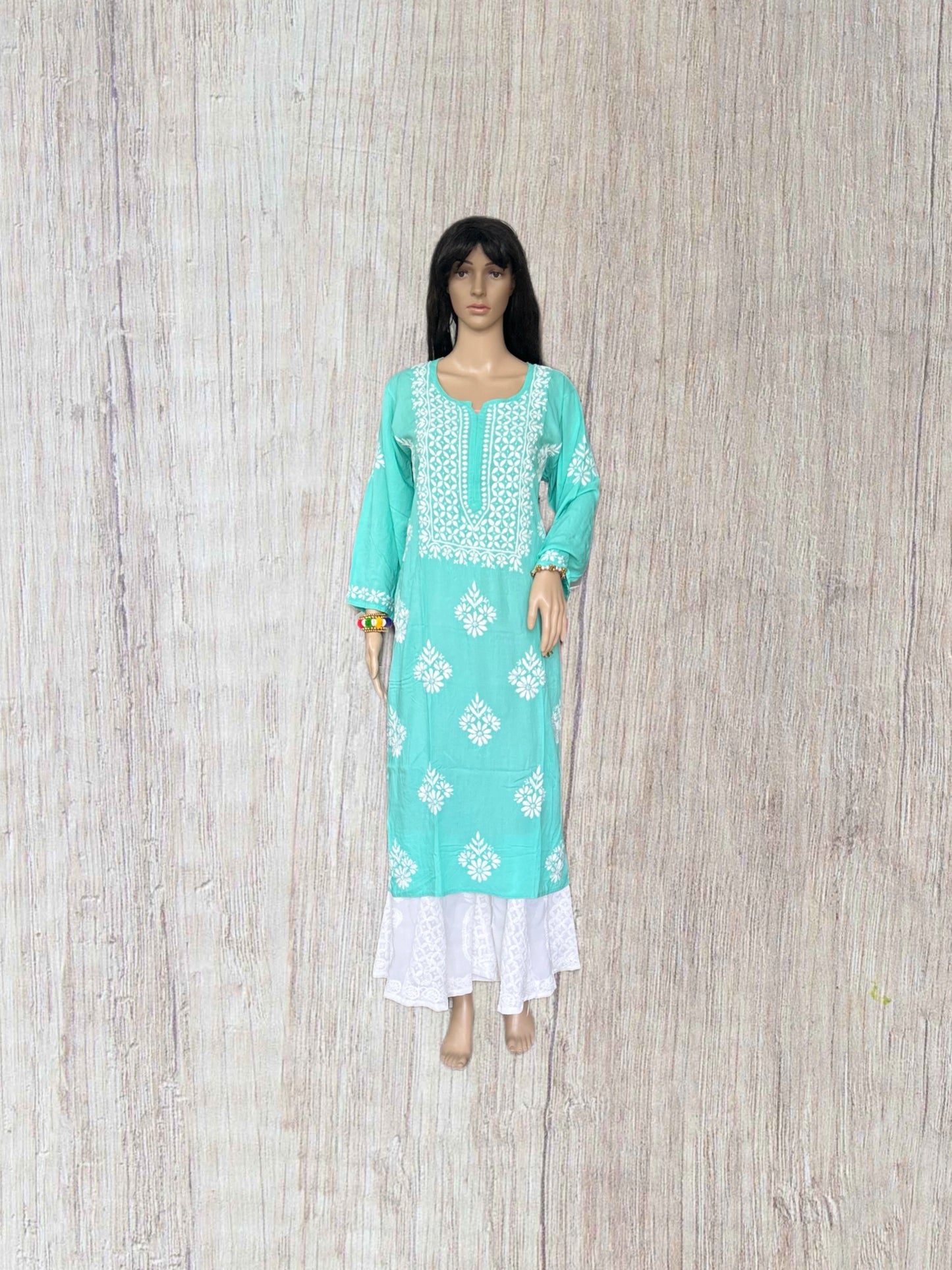 Lucknowi Chikankari Green Modal Kurti-K000135