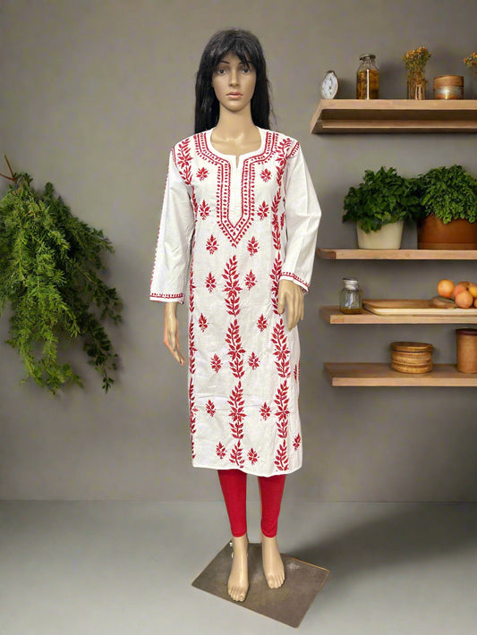 Lucknowi Chikankari White Cotton Kurti-K000124