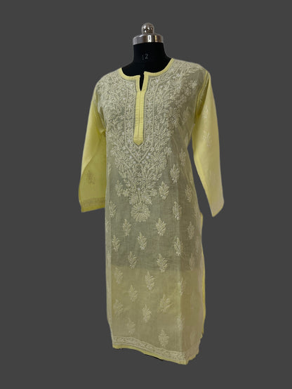 Lucknowi Chikankari Plus Size Yellow Cotton Kurti-Pl100005