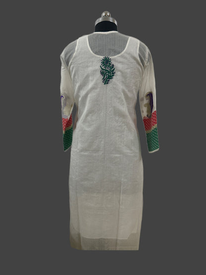 Lucknowi Chikankari White Kota Kurti-PE00001