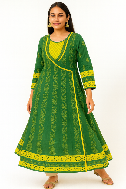 Lucknowi Chikankari Green 'Bahar' Angrakha Styled Anarkali-K30075