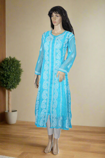 Lucknowi Chikankari Blue Georgette Anarkali-K000003