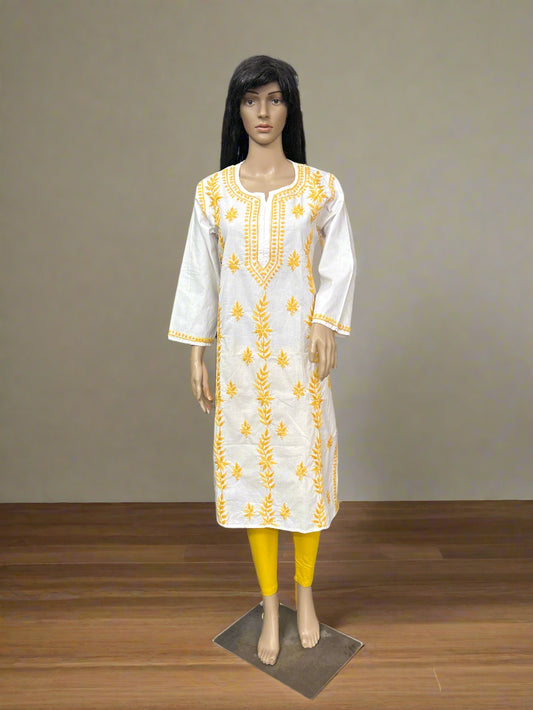 Lucknowi Chikankari White Cotton Kurti-K000125