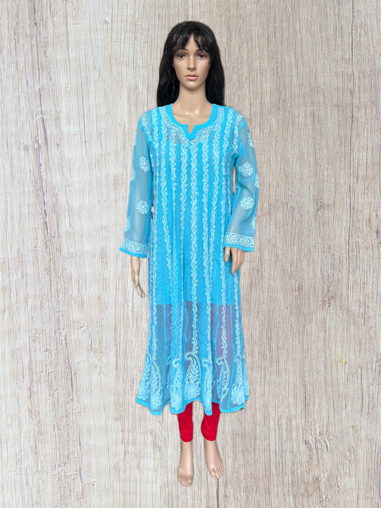 Lucknowi Chikankari Blue 'Aab-e-Asmaan' Georgette Anarkali-K30067
