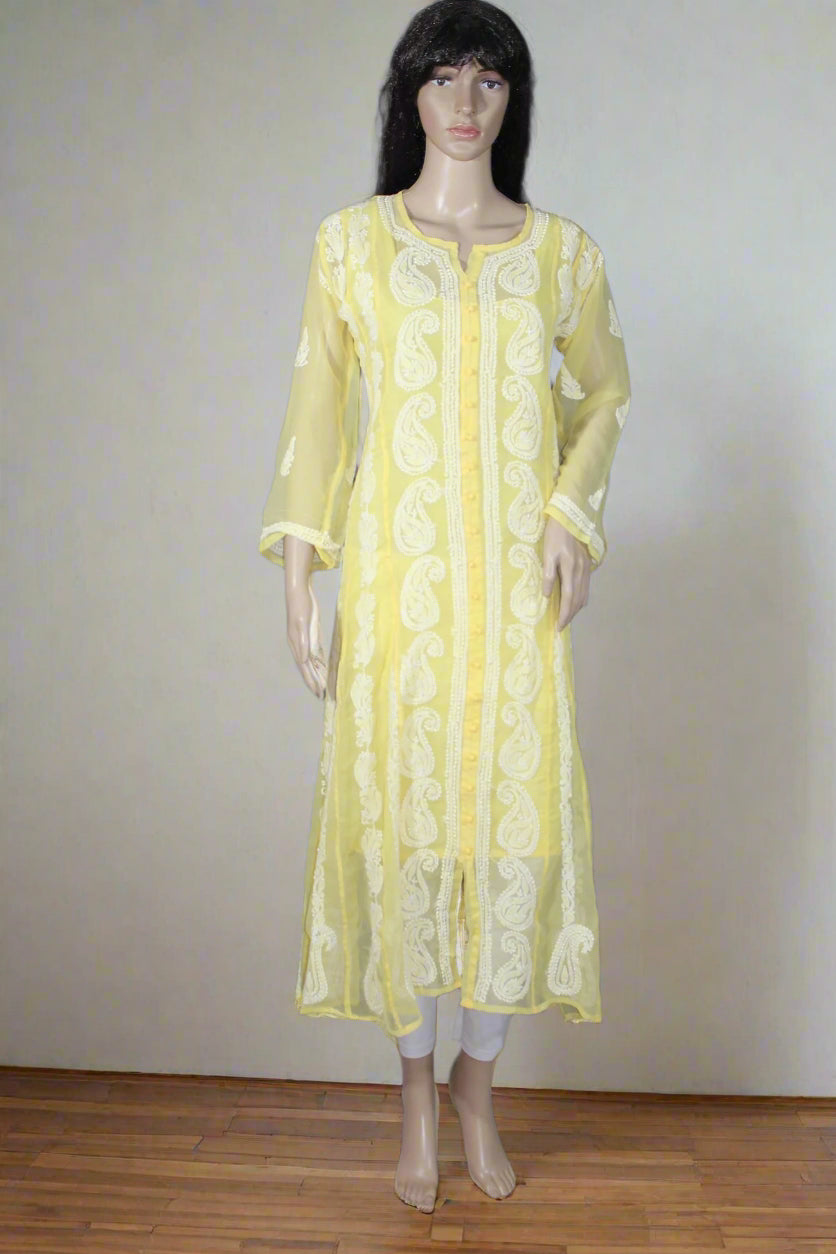 Lucknow Chikankari Yellow Georgette Anarkali-K000009