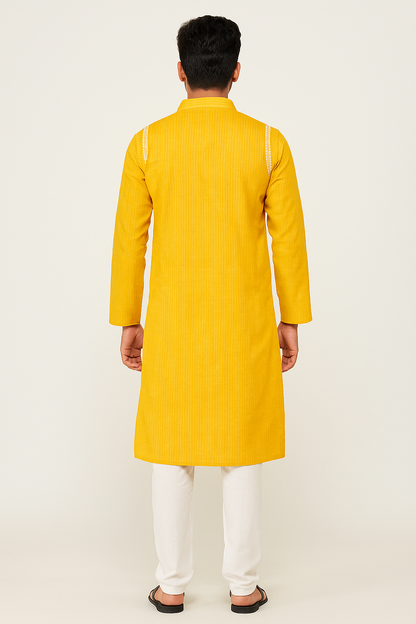 Lucknowi Chikankari Yellow 'Sunehri' Cotton Gents Kurta-GK00028