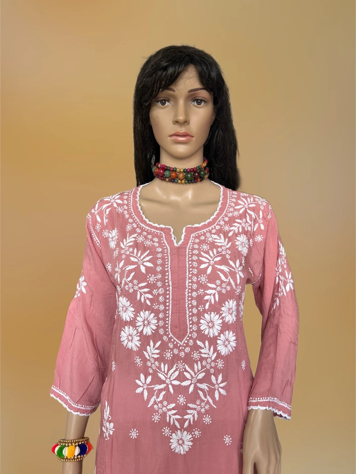 Lucknowi Chikankari Pinkish Mauve Modal Kurti-K000120