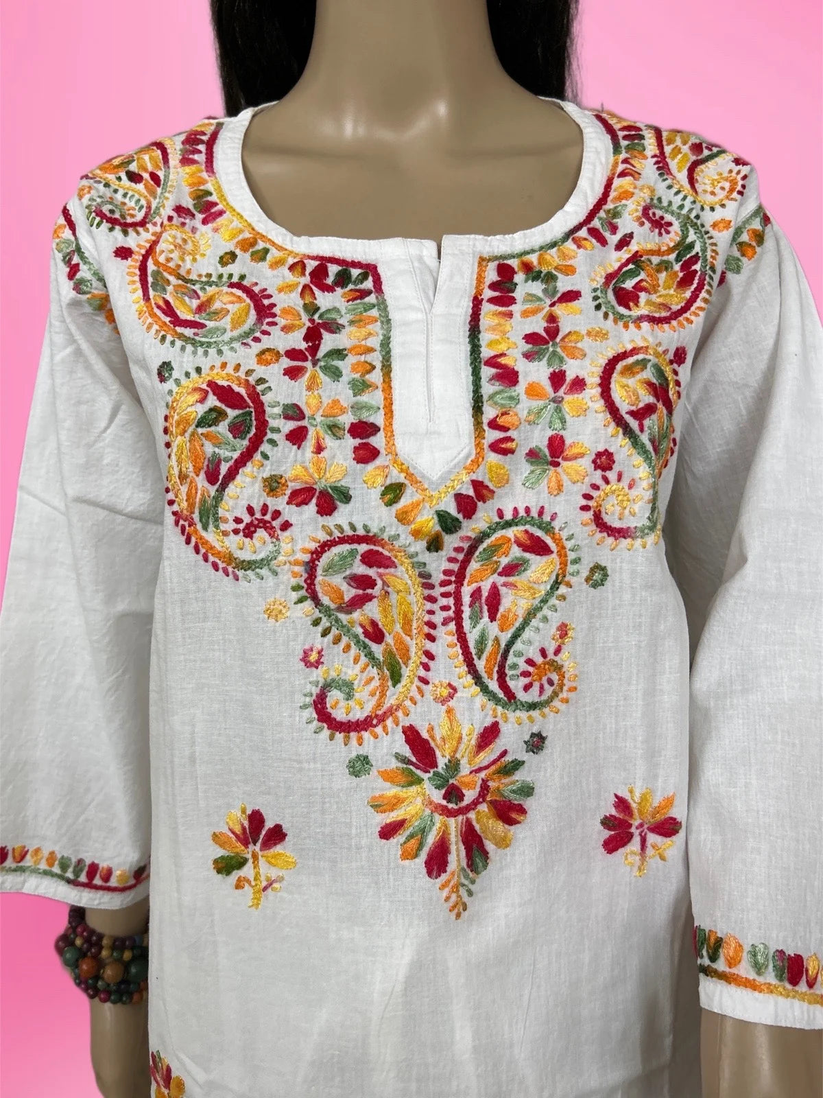 Lucknowi Chikankari White 'Ujaala' Cotton Short Kurti-T000027