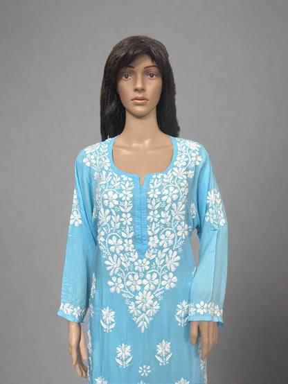 Lucknowi Chikankari Blue Modal Kurti-K000151