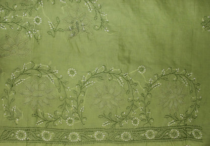 Lucknowi Chikankari Unstitched Green Cotton Kurta-Bottom Fabric-U20008