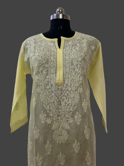 Lucknowi Chikankari Plus Size Yellow Cotton Kurti-Pl100005