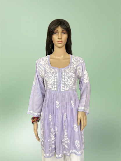 Lucknowi Chikankari Women's Lavender 'Jamuni' Modal Short Kurti