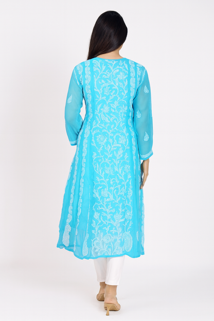 Lucknowi Chikankari Blue 'Aab-e-Asmaan' Georgette Anarkali-K30077