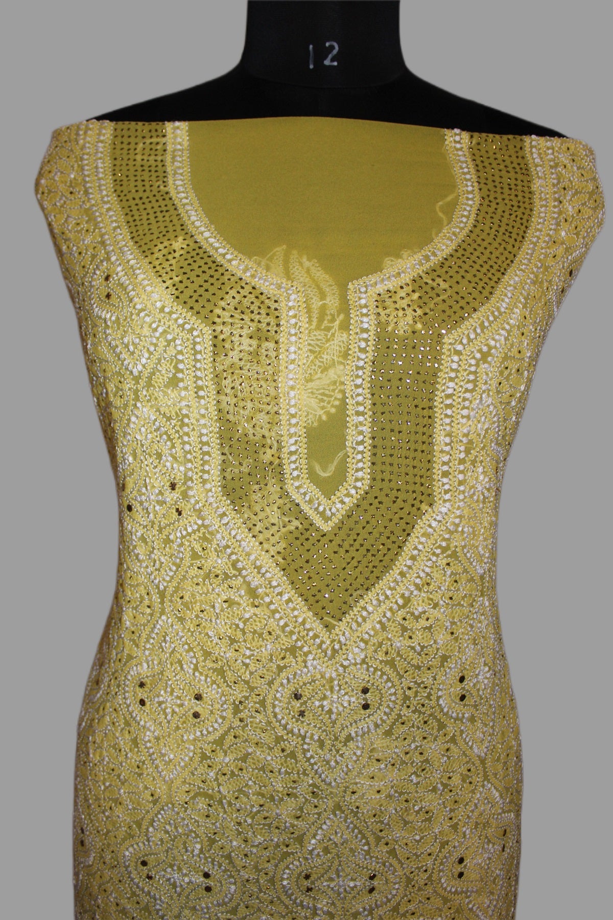 Lucknowi Chikankari Unstitched Yellow Georgette Kurta Fabric-PG100001