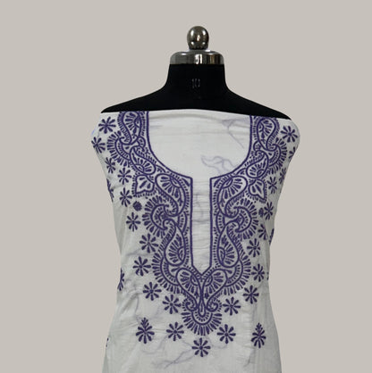 Lucknowi Chikankari Unstitched White Cotton Kurta-Bottom Fabric-U20012