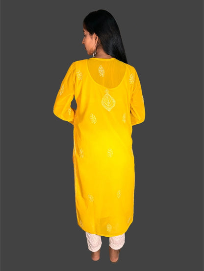 Lucknowi Chikankari Yellow Georgette Kurti-K000067