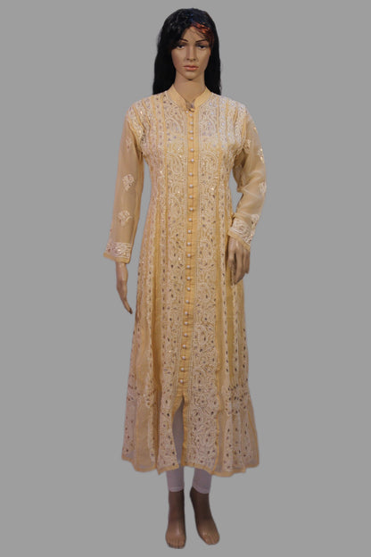 Lucknowi Chikankari Fawn 'Karimi' Georgette Anarkali-K30031